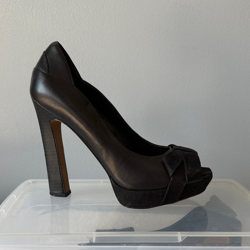 Elegant Black Peep-Toe Heels with Bow Detail